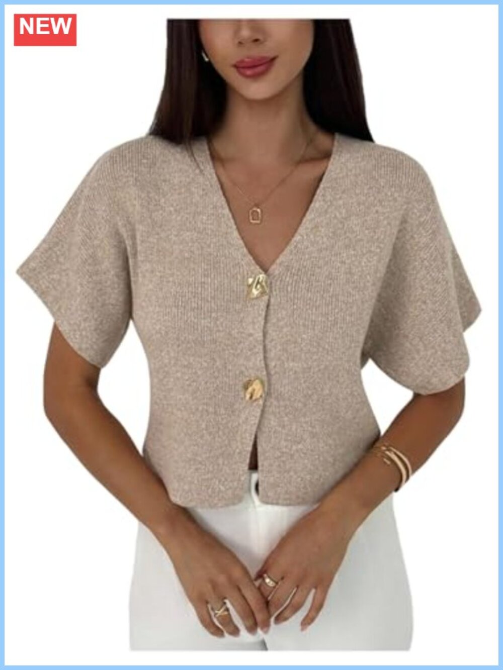 QJQ Short Sleeve Button Down Cardigan Knit V Neck Lightweight Regular Fit